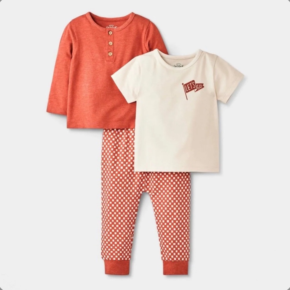 Baby boys checkered 3pc top and bottom set Cat & Jack rust Size 18M NWT MSRP $16